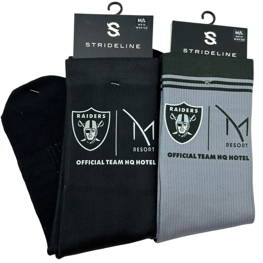 2 Pairs Las Vegas Raiders M Resort Socks Unisex M-L Gray Black Official HQ Hotel